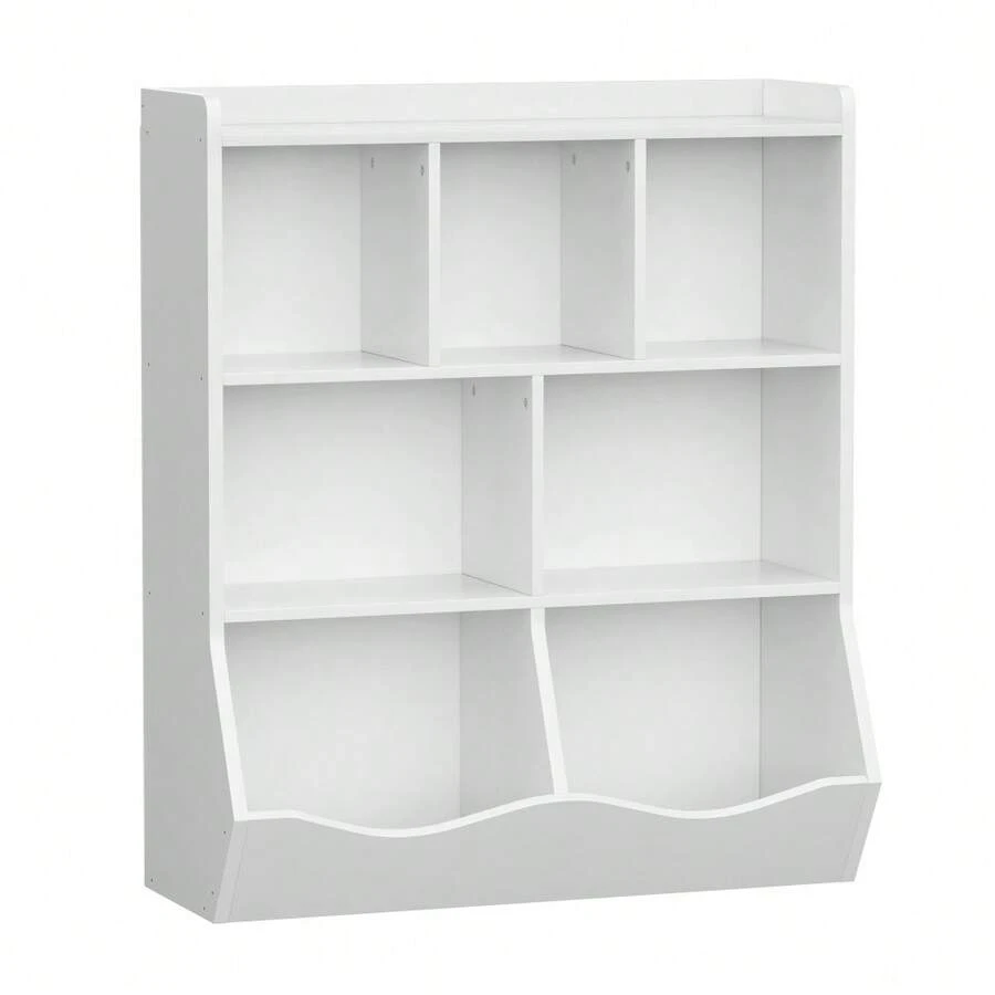 3-Tier Storage Cabinet With Open Shelves , 5 Open Shelves, 2 Tilted Bins, Perfect For Nursery, - White - View 1