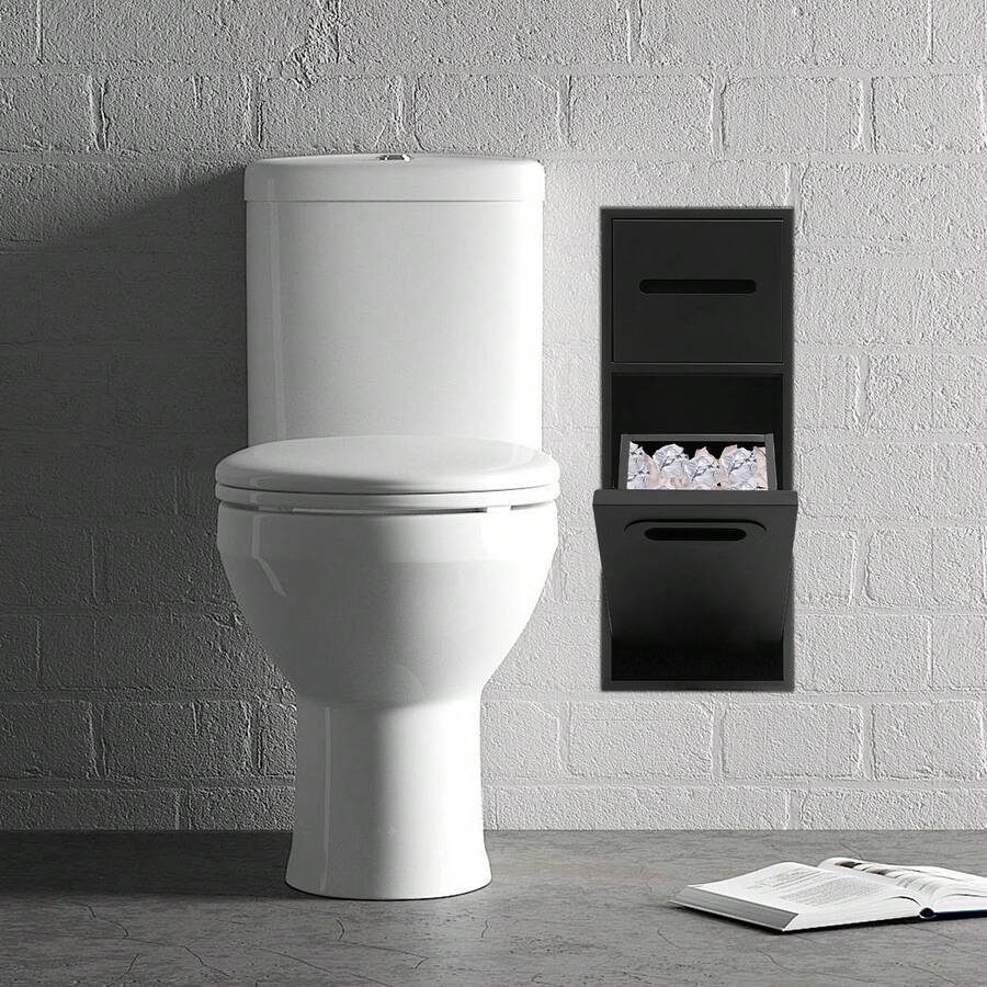 7.5*5.5*19.6in Embedded Steel Bathroom Trash Can, Black Tilt Out Trash Bin Cabinet, Hidden Trash Can - 黑色垃圾桶 - 查看 1