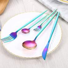 30PCS Juego de cubiertos de acero inoxidable de, que incluye cuchillo para carne, tenedores, cucharas y cucharilla, tenedores de mesa, cucharas de mesa, tenedores para fruta, cucharilla pequeña para postre, cucharilla para café, adecuado para el hogar, restaurantes, hoteles, fiestas, bodas, juego de vajilla - color - Ver 7