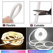 Tira de luz LED de neón flexible, interfaz USB, interruptor táctil con brillo ajustable, con clips de montaje, adecuada para patrones de decoración interior, iluminación de cocina, luz de relleno para espejo - Blanco Cálido - Ver 4