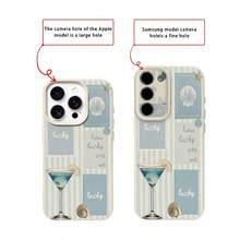 1pc TPU Material Refreshing Blue Striped Shell Cocktail Collage Pattern Phone Case Suitable For IPhone 17 Pro Max/17/16 Pro Max/15/13/12/11, S20 FE/A15/S24/A55, Note 11/Note 12/Note 13 Pro, Full Coverage Anti-Drop Soft Protective Phone Case - White - View 7