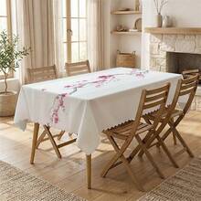1pc Cherry Blossom Printed Polyester Tablecloth, Suitable For Kitchen, Dining Room, Holidays, Banquets, Party Table Decor - Multicolor - View 4