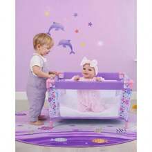 BABESIDE Set de Cuna para Muñecas de 18 Pulgadas Corral Plegable para Muñecas con Bolsa de Almacenamiento para Accesorios de Muñecas Reborn Paquete y Juega de Niña Púrpura - como en la imagen - Ver 6
