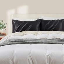 Light Blue Satin Pillowcase Standard Set Of 2 With Envelope Closure,Light Blue Silk Pillowcase For Hair And Skin (20x26) - Black - View 7
