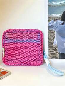 1pc Dopamine Mesh Data Cable Storage Bag, Portable Handheld Wired Earphone Charger Lipstick Pouch, Pink/Purple/Blue Small Travel Organizer Bag, Travel Essentials, Travel Accessories, Phone Cable Organizer - Multicolor - View 18