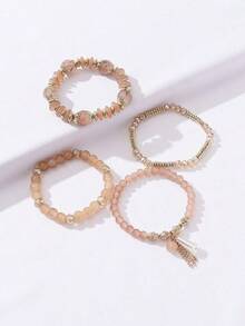 4pcs/Set Bohemian Style Crystal Glass Beaded Bracelet - 藍色 - 查看 4