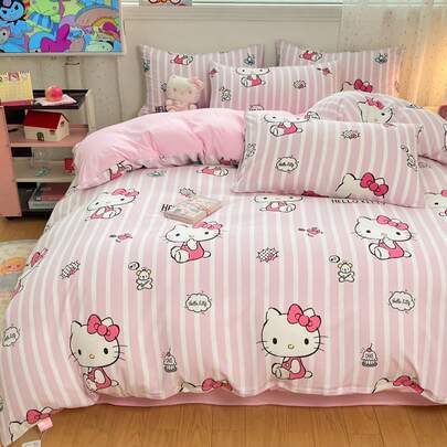  Bộ ga trải giường 3 món in hình Hello Kitty dễ thương của Sanrio (1 vỏ chăn + 2 vỏ gối, không kèm ruột chăn) Kích thước tiêu chuẩn, mềm mại và thoải mái, phù hợp cho ký túc xá, phòng ngủ gia đình, khách sạn, mọi mùa, có khóa kéo và vỏ gối, nhiều màu sắc bền chắc, bộ ga trải giường cỡ lớn, bộ vỏ chăn cỡ lớn