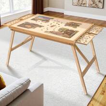 1500-Piece Folding Puzzle Table – 27.6" Tall Wooden Jigsaw Board With 4 Drawers And Protective Cover - Chocolate Brown - View 9
