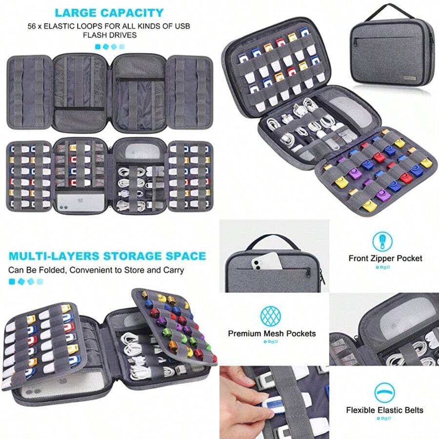 Lacdo USB Flash Drive Estuche Porta Pulgares Organizador Portátil Accesorios Electrónicos Bolsa de Almacenamiento para /SamData/ USB Flash Drives Jump Drive Memory StickCables - Gris - Ver 1