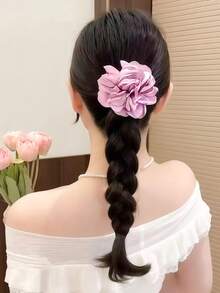 3/1 Set Vintage Rose Flower Hair Scrunchies, Satin Imitation Flower Hair Ties, Elegant Hair Accessories - Suitable For Women And Girls, For Daily, Date, School, Party, Holidays, Gifts,Travel,Birthday - Multicolor - View 4