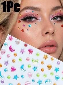 2Pcs Colorful Rhinestones DIY, Rainbow Eye Stickers For Art, Music Festival Stage Performance, Face Jewelry Makeup Accessories With Multiple Styles - Multicolor - View 8