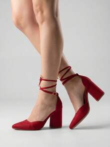 MODARPE Medium Thick Heel Pointed Toe Pump S05 - 紅色 - 查看 1