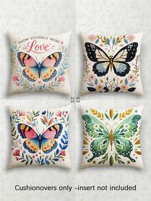 4pcs Butterfly Print Pattern Pillow Covers, Hidden Zipper Closure, Machine Washable, Home Decorative Throw Pillow Cases For Sofa, Living Room, Bedroom, No Pillow Insert - Multicolor - View 12
