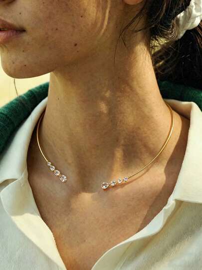 1 pieza Collar abierto de estilo europeo y americano, collar elegante versátil con decoración de diamante de imitación