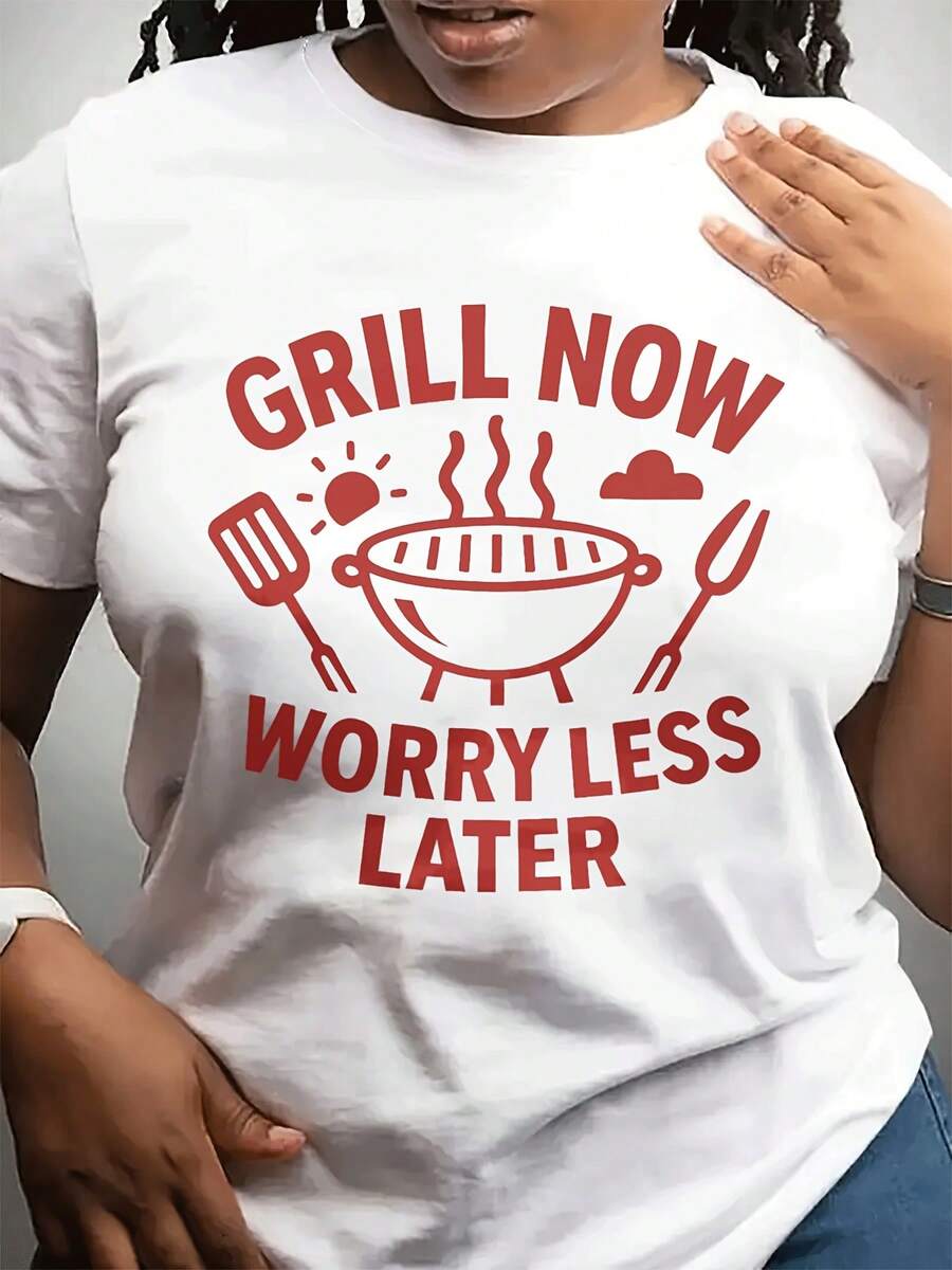 Día de la Madre de las mujeres cuello redondo de moda casual camiseta corta Sved Top se puede usar para Dailpor. El patrón de barbacoa impreso destacado es adecuado para amigos y familia para dar Gif