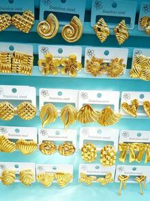 24 Pieces/12 Pairs - Elegant And Fashionable New Gold-Plated Geometric Earring Set, Droplet Shaped Earring Card Combination, Multifunctional And Exquisite Commemorative Gift Earrings, Valentine's Day Wedding Party Jewelry Set, Suitable For Women's Daily Wear, Is The Perfect Holiday Gift For Teachers, Family, And Friends - Multicolor - View 5