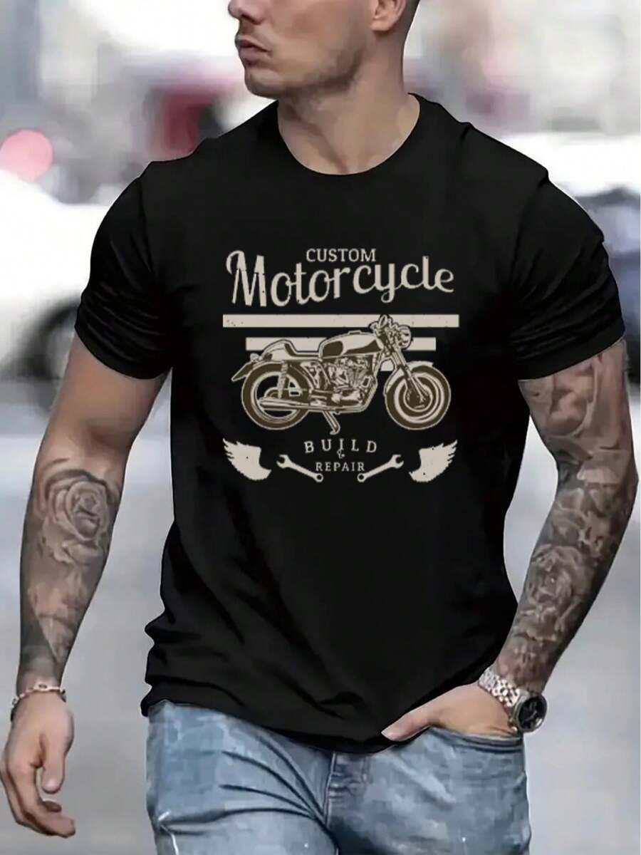 2026 Men's T-Shirts, Comfortable Men's Crew Neck T-Shirt, Casual Cotton Short Sleeve Soft Breathable Men's Clothing, Summer And Spring T-Shirt, Clothing - 黑色 - 查看 1