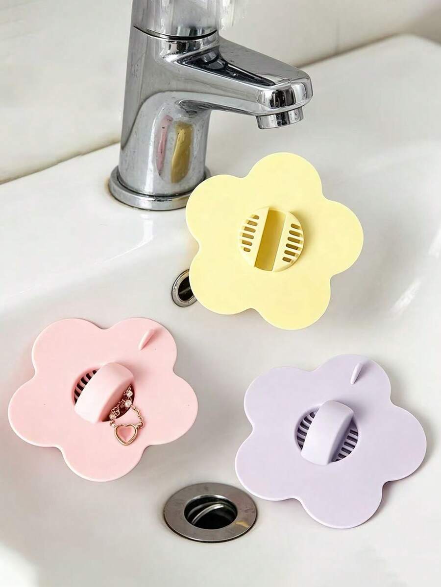 Silicone Flower Shaped Universal Sink Drain Stopper, Flower Sink Plug, Sink Strainer, Flip-Up Sink Drain With Filter, Bathroom Accessory, Can Be Used As Sink Decoration - Multicolor - View 1