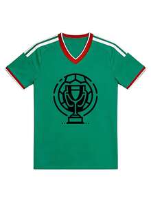 Camiseta de Estilo Deportivo Casual para la Temporada de Fútbol 2026, Diseño de Trofeo y Balón de Fútbol, Jersey con Cuello en V, Camiseta de Fútbol para Hombres y Regalos de Primavera Verano - Verde - Ver 3