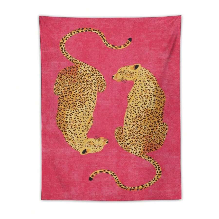 Leopard Retro Pink Background Art Tapestry, Suitable For Living Room Background Wall, Bedroom Headboard, Study Wall, Lighting Up Wall Atmosphere, Perfect Home Decoration Gift - 1PC - 查看 1