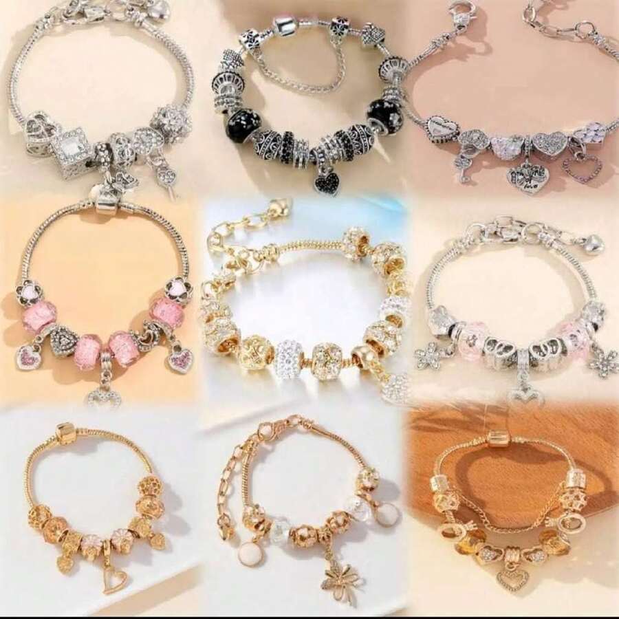 KIT1-6 Silver/Gold Charm Bracelet, Women's Style, Fashion Gift/Random Model - 3個隨機金幣 - 查看 1