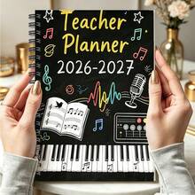 1 pieza A5, 8.3x5.5 pulgadas Planificador de maestro 2026-2027, cuaderno de espiral con portada de pizarra y notas musicales, portátil, planificación de enseñanza, regalo ideal para maestros, estudiantes, colegas - A5 - Ver 2