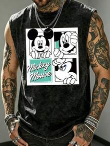 Disney Men's Short Sleeved T-Shirt Retro Style Printed Men's T-Shirt Mickey Mouse Cartoon Pattern Summer Casual Wear Suitable For Couples And Friends Gifts - 黑色 - 查看 2