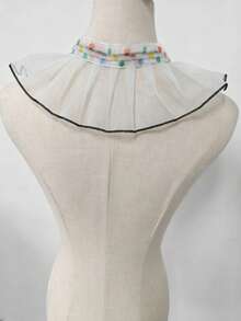 1 pieza Elegante y versátil cuello de volantes de gasa, diseño de corbata ajustable, cuello exagerado decorativo, volantes de gasa blanca transparente con lunares de colores, accesorio de cuello desmontable, atuendo de graduación, discoteca - Blanco - Ver 10