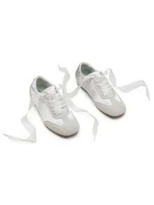 Women's Retro GAT Sneakers – Satin & Suede Ribbon Lace Trainers, Memory Foam, Non-Slip Gum Sole, Lightweight Walking Shoes For Travel & All-Day Wear - 灰色 - 查看 6