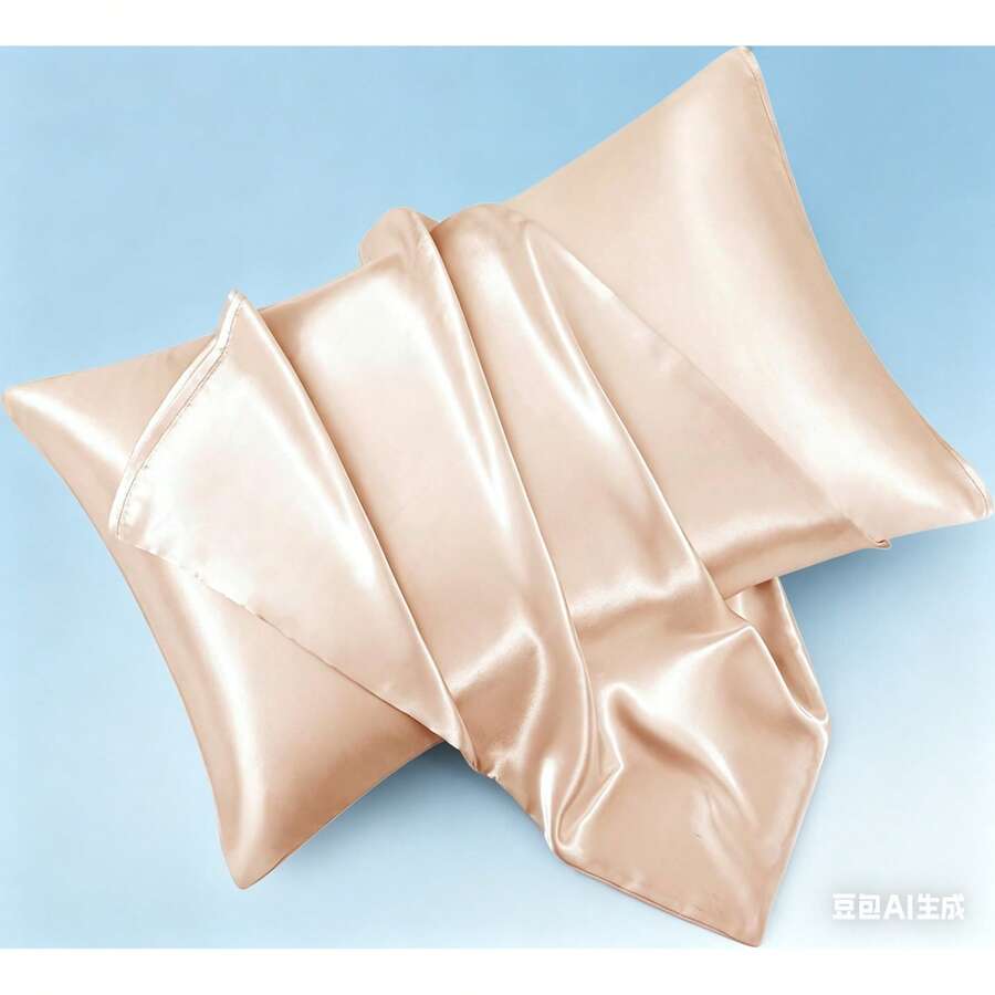 Light Blue Satin Pillowcase Standard Set Of 2 With Envelope Closure,Light Blue Silk Pillowcase For Hair And Skin (20x26) - Champagne - View 1