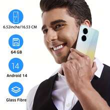 Redbeat D5 4G LTE 无锁智能手机，64GB 存储 + 2GB 内存，5000mAh 全天候电池，6.52 英寸护眼高清显示屏，Android 14 系统，双卡双待，Type-C 快速充电 - 藏蓝色 - 查看 2