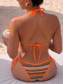August vacation Kỳ nghỉ tháng Tám - Thời trang nữ: Bikini họa tiết hình học phong cách Bohemian màu cam, gợi cảm, họa tiết ngẫu nhiên, đồ bơi đi biển mùa hè. - Nhiều màu - Xem 3