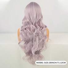 Women's Loose Big Wave Wig, Taro Color Gradient, 28-Inch Heat-Resistant Fibers With Bangs, Perfect For Parties, Suitable For All Soft Color Palettes - Mauve Purple - View 4