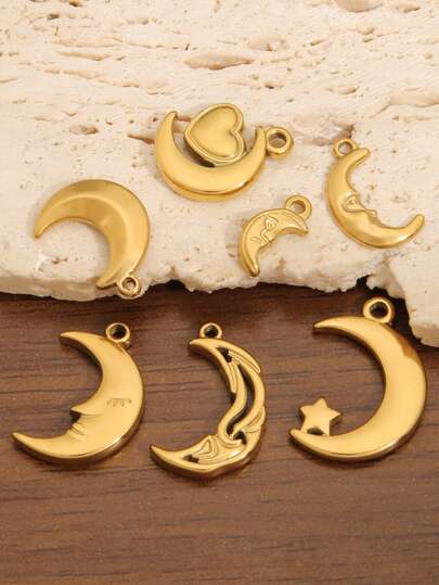 3 mặt dây chuyền hình sừng bò mạ vàng 18K bằng thép không gỉ, hình trăng lưỡi liềm, dùng làm phụ kiện trang sức thủ công DIY, vòng cổ, vòng tay, bông tai.