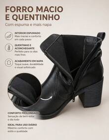 Bota Feminina Comfortflex Salto Bloco Conforto Cano Curto  Negócios    Zíper lateral - Preto - Visão 8