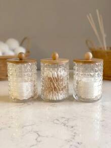 Acrylic Organizer Jar With Bamboo Lid – Cotton Swab And Cotton Holder 1 To 5 Units Transparent Acrylic - Rust Brown - View 10