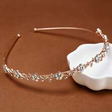Bandeau élégant avec strass et fleurs - Tiare de princesse en alliage pour mariages, fêtes et tenue décontractée - Style diamant AB - Voir 5