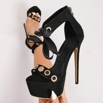 17cm Elegant High Heel Sandals, Comfortable Zipper Closure Roman Sandals, Sexy Roman Decorative Shoes