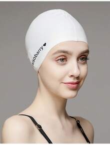 1 pieza Gorro de natación de silicona con estampado de cisne de dibujos animados, talla grande, alta elasticidad, protección de oídos, adecuado para cabello largo, gorro de natación impermeable para mujeres - Blanco - Ver 6