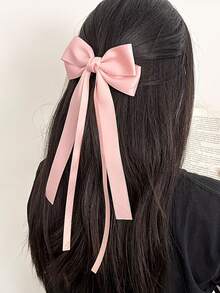 3Pcs Girl's Ribbon Bow Hairpin, Pink, Beige, Black Bow Hair Clip, Fashionable And Elegant, Suitable For Spring/Summer, Adorable Hair Accessory, Best Gift, Suitable For Daily Wear And Party Occasions, Hair Bows, Hair Clips, Barrette - Multicolor - View 5