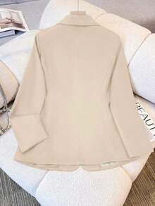 Chaqueta de blazer de unicolor con solapa para mujer, de manga larga con botones y bolsillos, adecuada para otoño, invierno y primavera.Chaqueta de oficina de manga larga, prenda exterior versátil para negocios y hogar, apta para otoño, invierno y primavera - Albaricoque - Ver 4