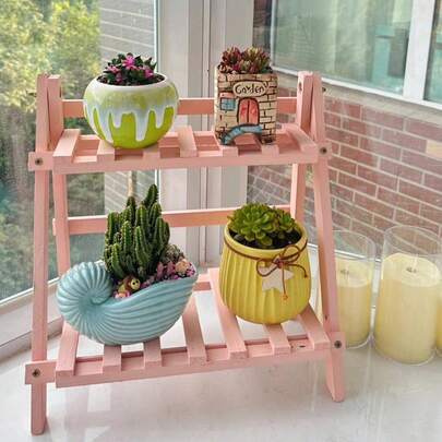 1 chiếc kệ để bàn bằng gỗ mộc mạc, thiết kế hai tầng, có thể gập lại đa chức năng, phù hợp để trang trí nhà cửa, làm kệ để cây cảnh văn phòng, giá trưng bày trang sức, màu gỗ tự nhiên, hình thang, tiết kiệm không gian, dễ lắp ráp.