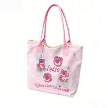 Disney Pixar Toy Story Lotso Bear Tote Bag, Large Capacity Canvas Shoulder Bag, Casual Handbag For Work, School, Shopping, Travel, Daily Use, Home Decoration - Pink - View 3