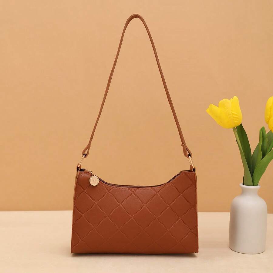 Multifunctional Large Capacity Women's Underarm Bag For Daily Outing, Casual Straw Woven Shoulder Bag - Brown - View 1