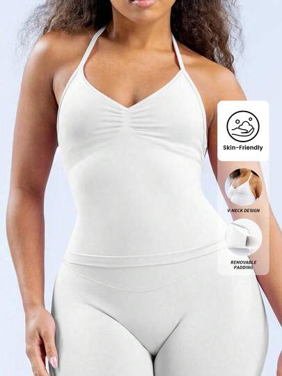 Yefecy Áo bra thể thao yoga ngắn không đường may dành cho nữ, áo tank top tập luyện không tay co giãn thoáng khí, kiểu dáng ôm sát thời trang, thích hợp cho phòng tập thể dục, thể hình và phong cách đường phố thường ngày.