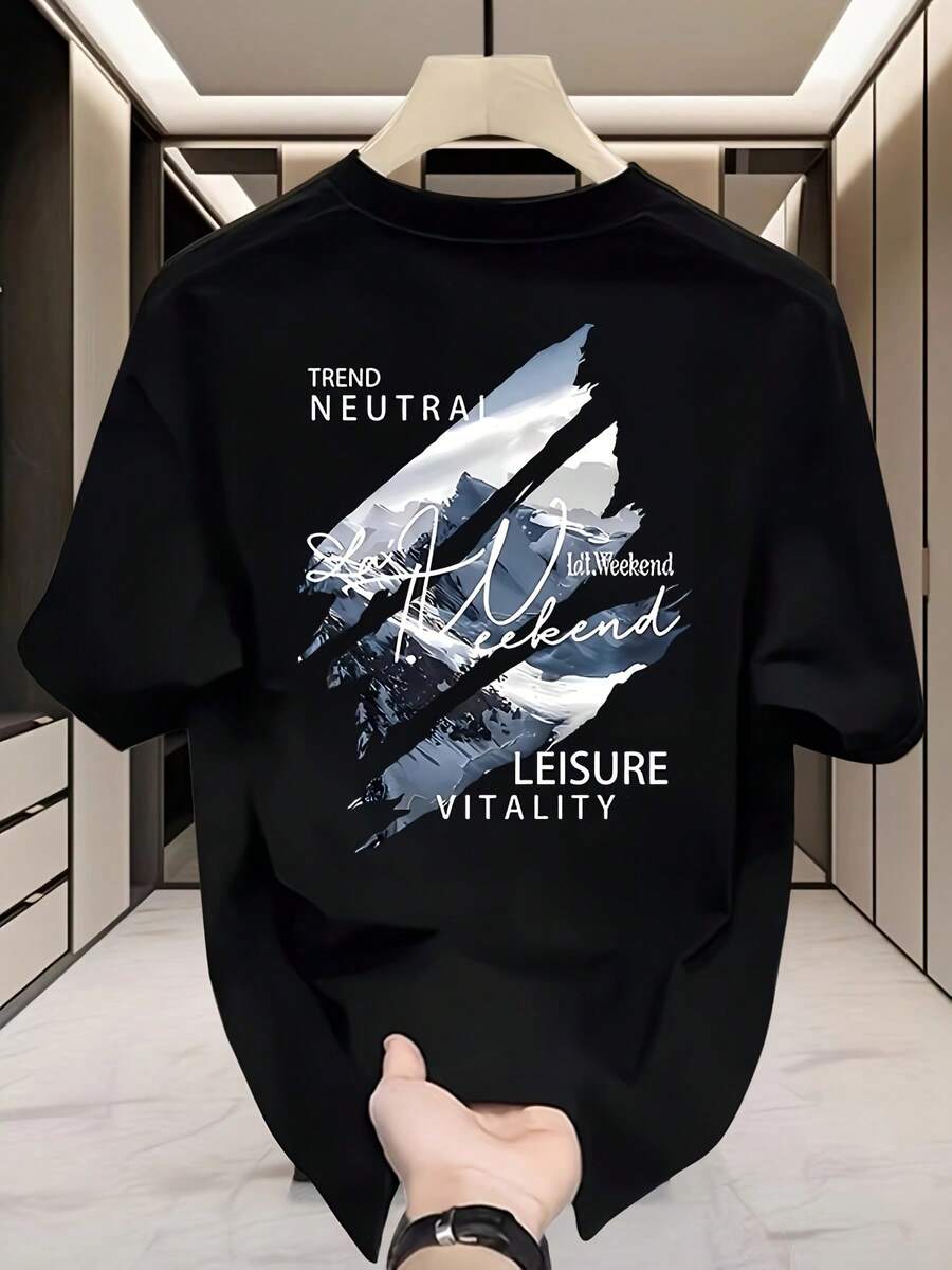 Men's Casual Short-Sleeve T-Shirt 100% - 黑色 - 查看 1