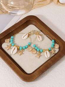 1 Đôi bông tai phong cách Bohemian hình vỏ sò, sao biển và hạt cườm xanh, thích hợp cho phụ nữ đi nghỉ mát mùa hè ở bãi biển. - Nhiều màu - Xem 2