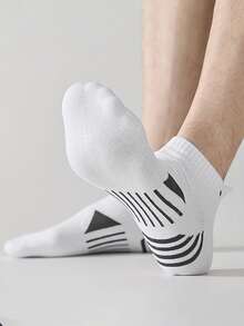 5 Pairs Men's Thin Mesh Breathable Running Sports Socks, Minimalist Solid Color & Striped Short Crew Socks For Summer - Multicolor - View 7