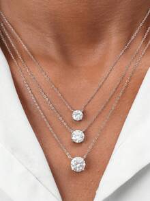 ConiiW 925 Sterling Silver Moissanite Four-Prong Pendant Necklace - A Stylish Necklace For Men And Women - Gold - View 9