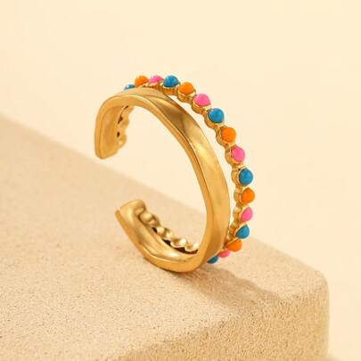 1 pieza Anillo abierto con forma de flor de acero inoxidable dorado, disponible en azul, naranja, marrón, rosa, blanco, adecuado para decoración diaria de mujeres o como regalo